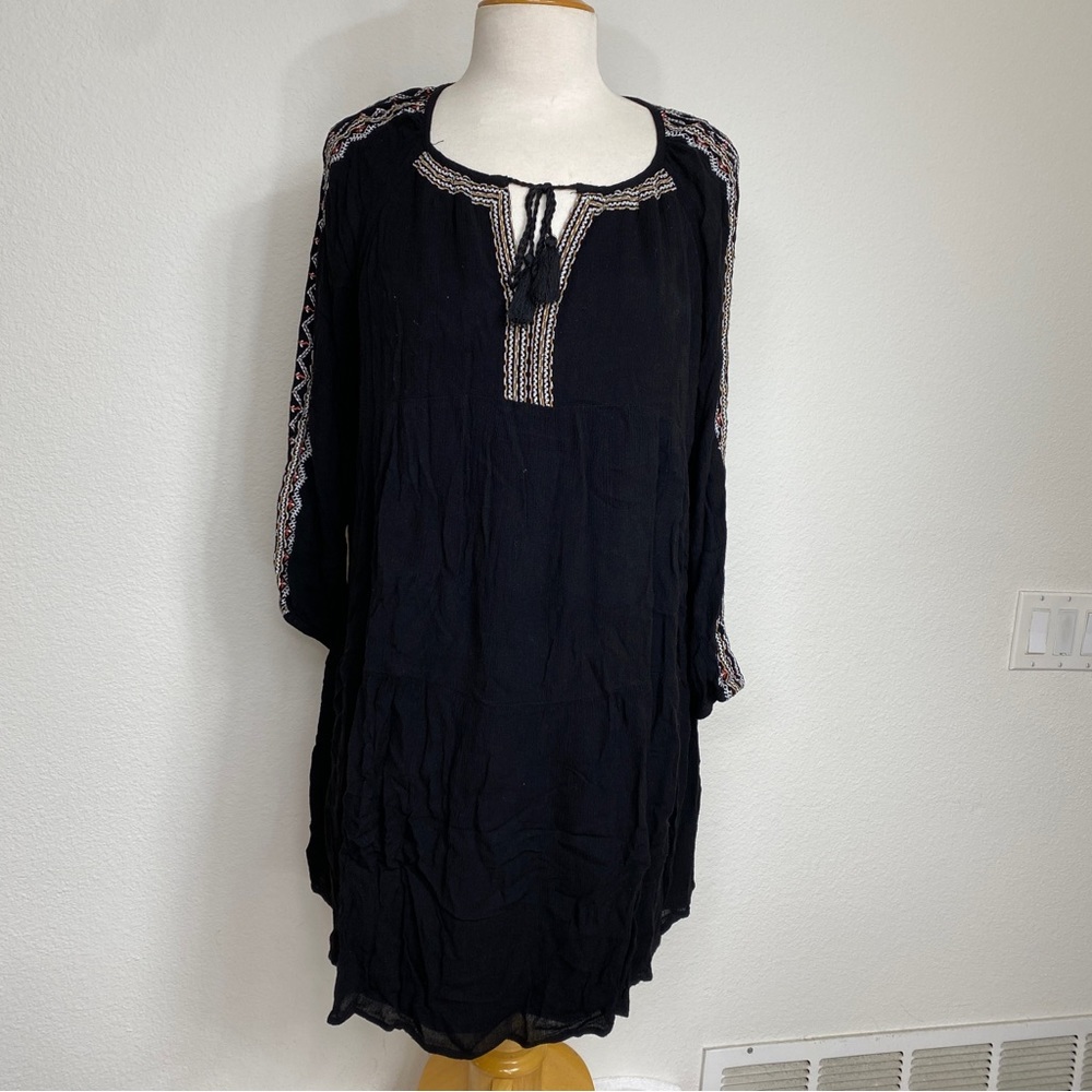 Old Navy Women's Black Embroidered Tiered Gauzy Mini Dress Size Large Bohemian